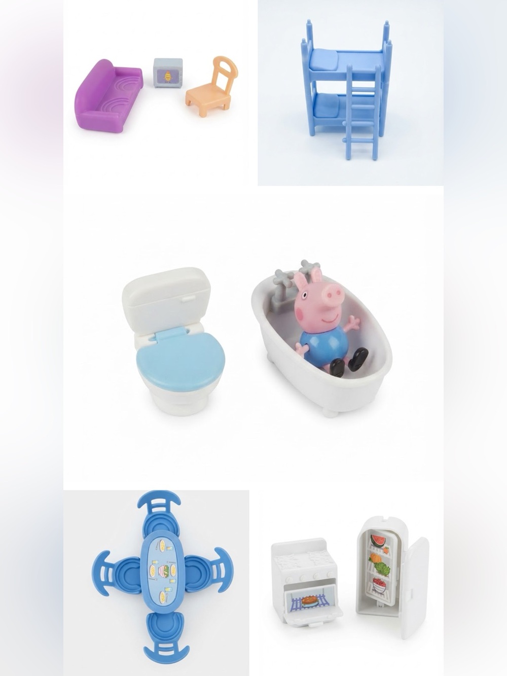 Peppa Pig Bundle - Doll House Furniture & One George Pig & 3 Peppa Pig Cars